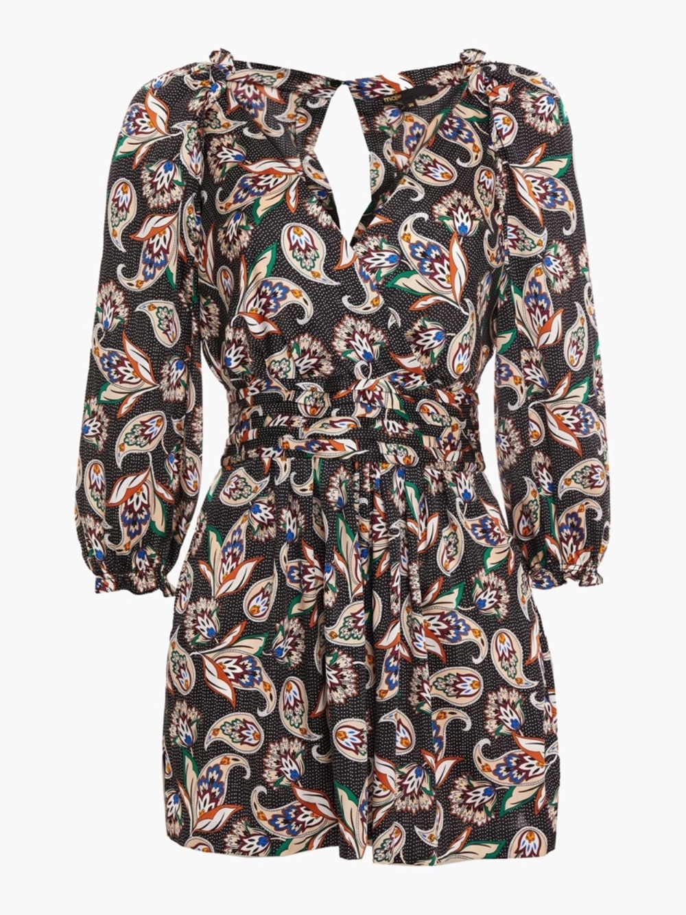 Maje Silk Printed Playsuit Romper FR 40 NWT Boho Wrap Effect Long Sleeve